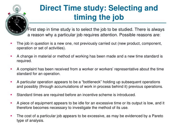 direct time study selecting and timing the job