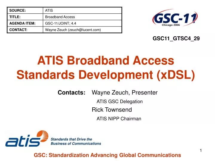 atis broadband access standards development xdsl
