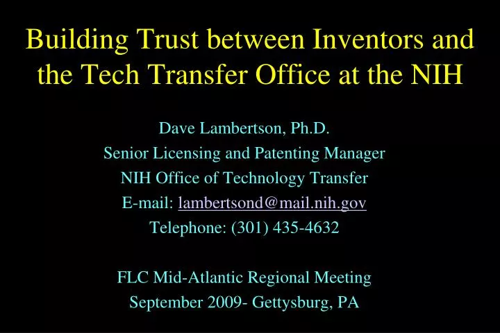 building trust between inventors and the tech transfer office at the nih