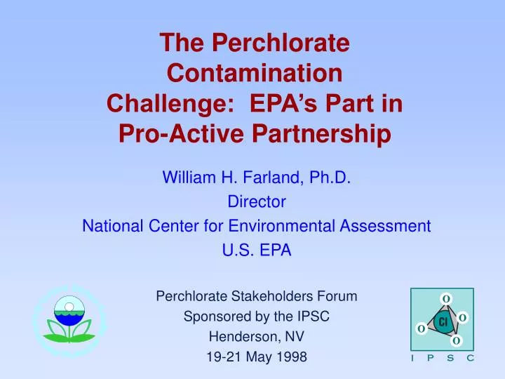 the perchlorate contamination challenge epa s part in pro active partnership