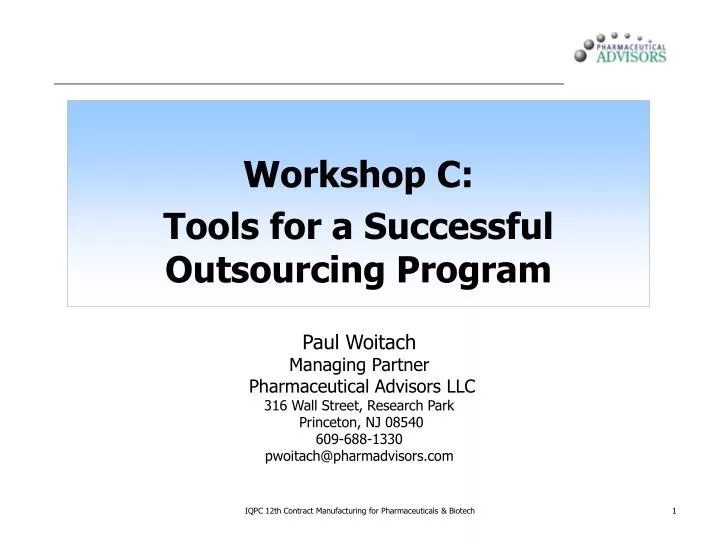 workshop c tools for a successful outsourcing program