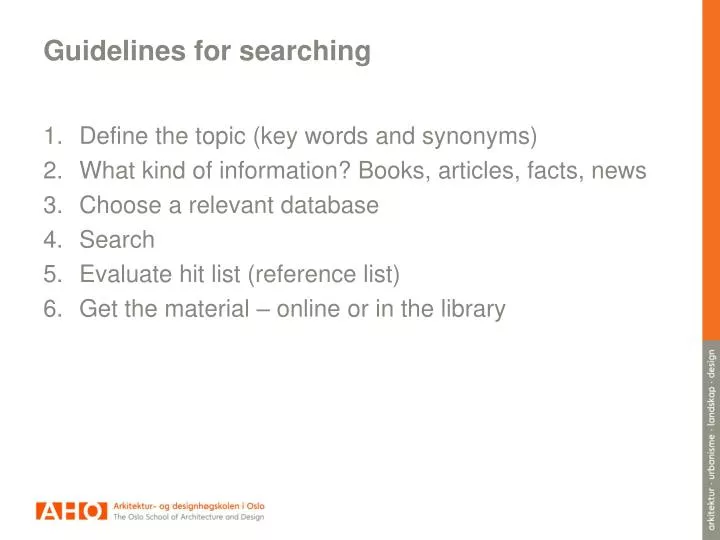 guidelines for searching