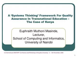 Euphraith Muthoni Masinde, Lecturer, School of Computing and Informatics, University of Nairobi