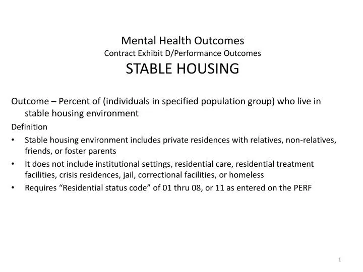 mental health outcomes contract exhibit d performance outcomes stable housing