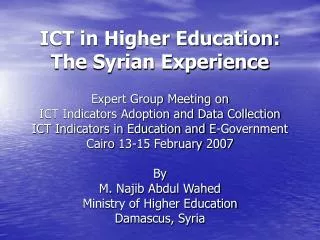 ICT in Higher Education: The Syrian Experience