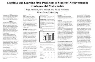 Cognitive and Learning Style Predictors of Students' Achievement in Developmental Mathematics