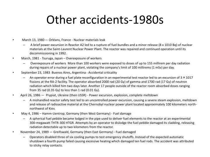 other accidents 1980s