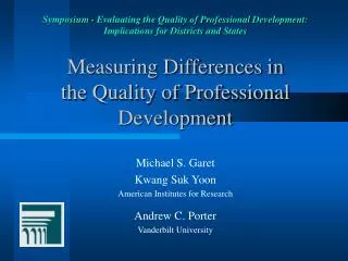Measuring Differences in the Quality of Professional Development