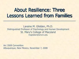 About Resilience: Three Lessons Learned from Families