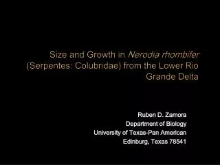 Ruben D. Zamora Department of Biology University of Texas-Pan American Edinburg, Texas 78541