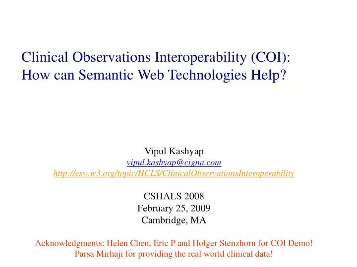 clinical observations interoperability coi how can semantic web technologies help