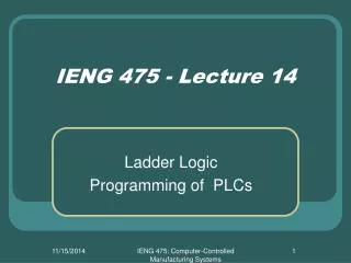 IENG 475 - Lecture 14