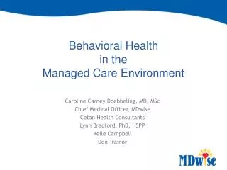 Behavioral Health in the Managed Care Environment