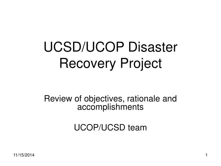 ucsd ucop disaster recovery project