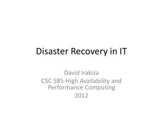 Disaster Recovery in IT