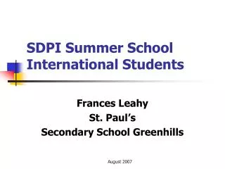 SDPI Summer School International Students