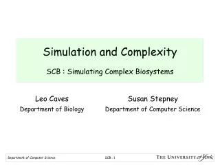 Simulation and Complexity SCB : Simulating Complex Biosystems