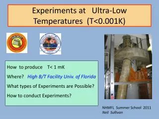 Experiments at Ultra-Low Temperatures (T&lt;0.001K)