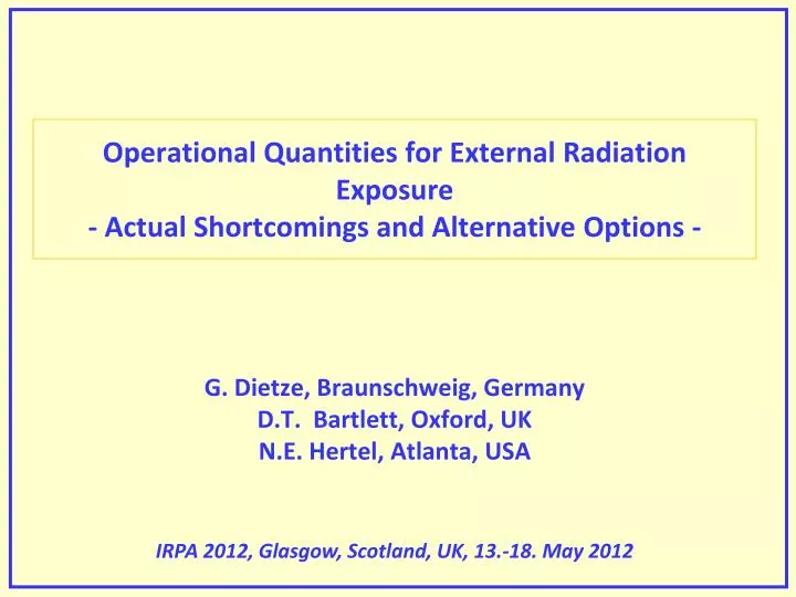 operational quantities for external radiation exposure actual shortcomings and alternative options