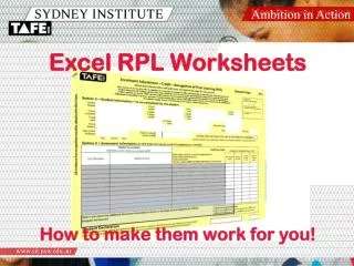 Excel RPL Worksheets How to make them work for you!