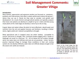 Soil Management Comments: Greater Vihiga