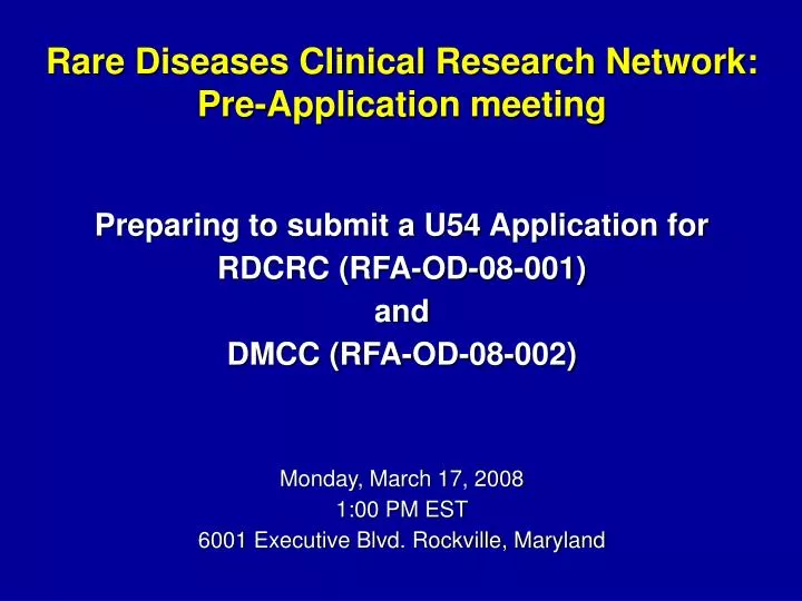 rare diseases clinical research network pre application meeting