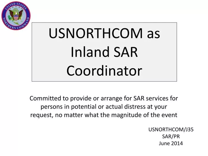 usnorthcom as inland sar coordinator