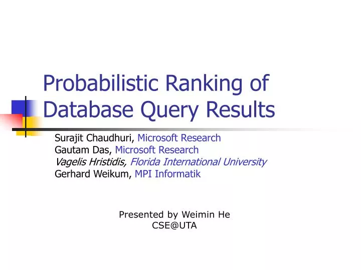probabilistic ranking of database query results