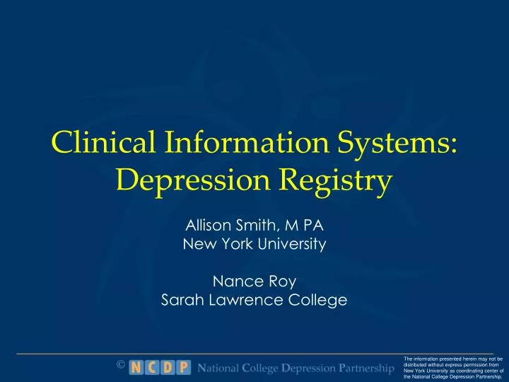 clinical information systems depression registry
