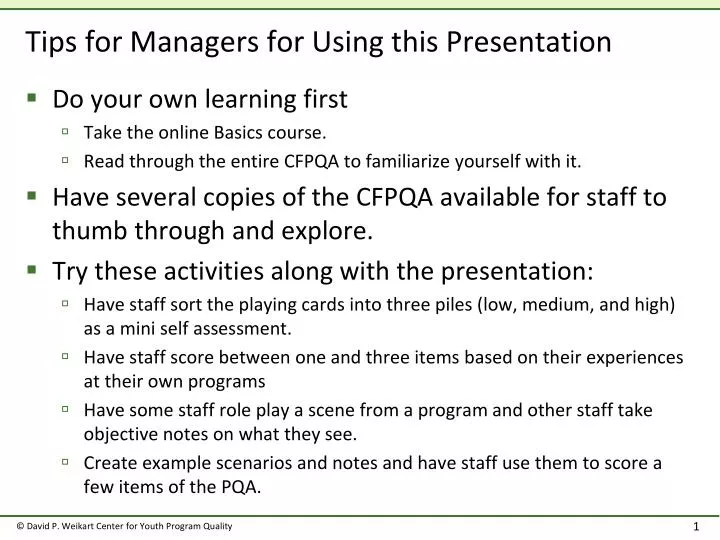 tips for managers for using this presentation