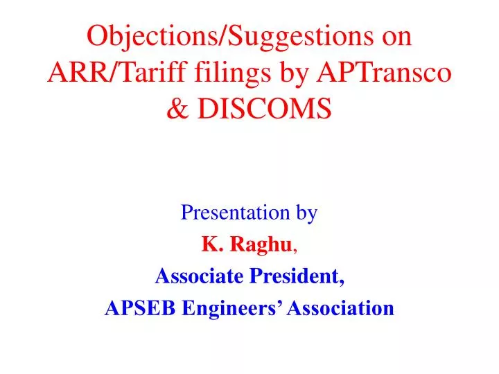objections suggestions on arr tariff filings by aptransco discoms