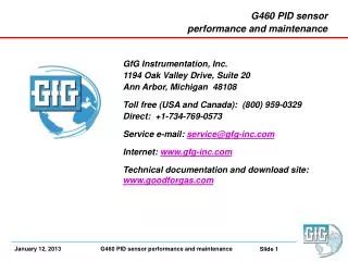 G460 PID sensor performance and maintenance GfG Instrumentation, Inc.