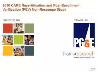 2010 CARE Recertification and Post-Enrollment Verification (PEV) Non-Response Study