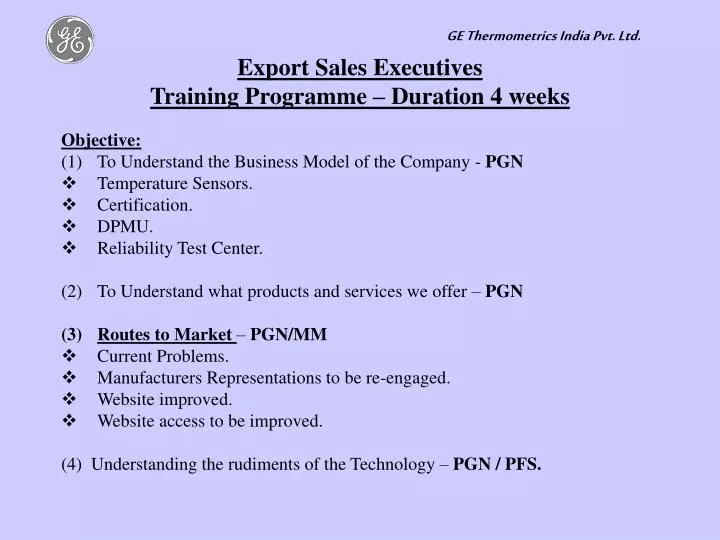 export sales executives training programme duration 4 weeks