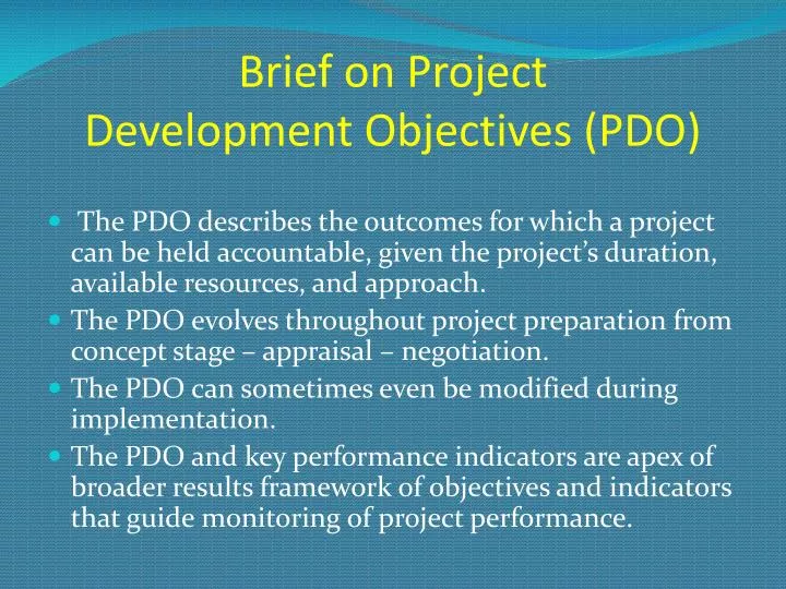 brief on project development objectives pdo