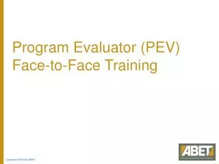 Program Evaluator (PEV) Face-to-Face Training