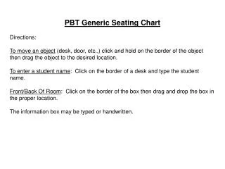 PBT Generic Seating Chart Directions: