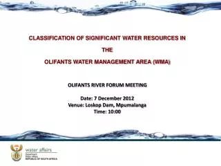 CLASSIFICATION OF SIGNIFICANT WATER RESOURCES IN THE OLIFANTS WATER MANAGEMENT AREA (WMA)