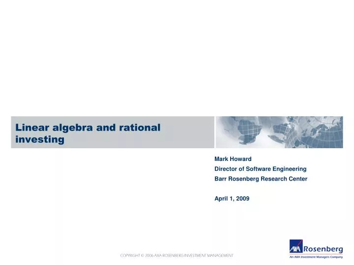 linear algebra and rational investing