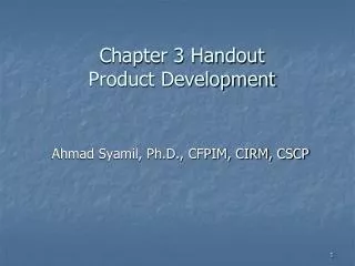 Chapter 3 Handout Product Development