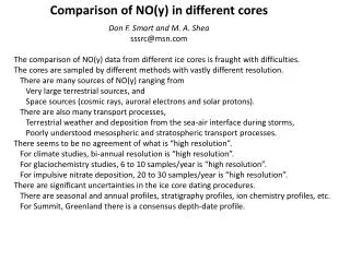 Comparison of NO(y) in different cores Don F. Smart and M. A. Shea sssrc@msn