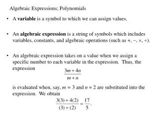 Algebraic Expressions; Polynomials