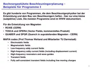 rechnergest tzte beschleuningerplanung beispiele f r programme i