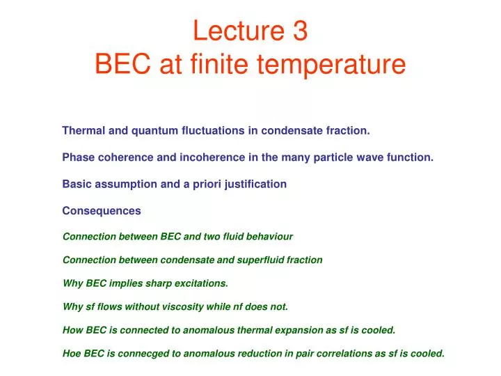 lecture 3 bec at finite temperature