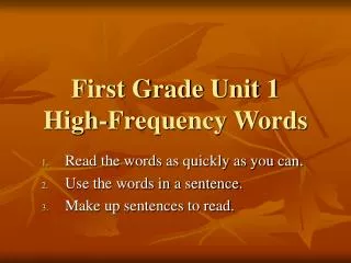 first grade unit 1 high frequency words
