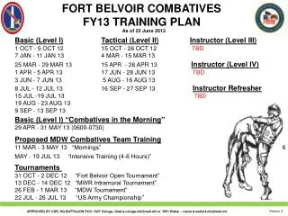 FORT BELVOIR COMBATIVES FY13 TRAINING PLAN