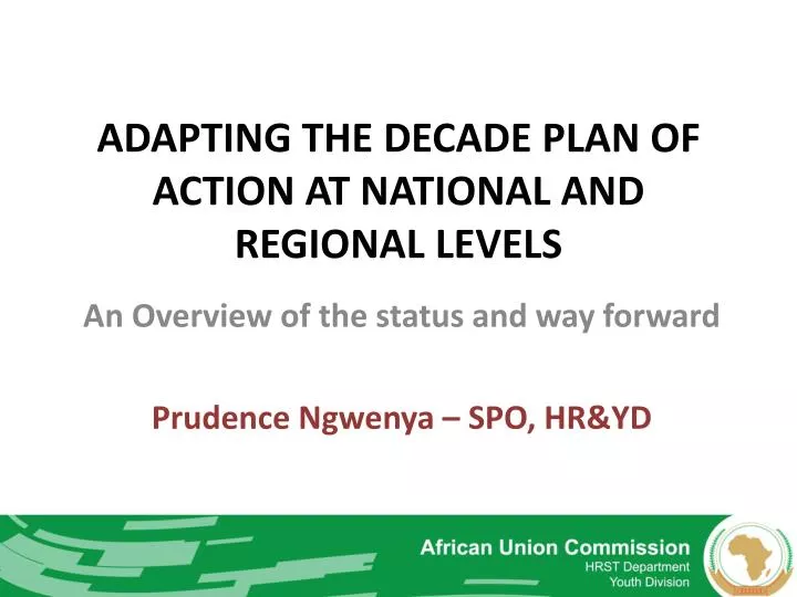 adapting the decade plan of action at national and regional levels