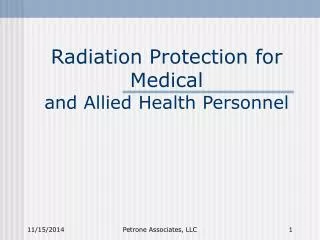 Radiation Protection for Medical and Allied Health Personnel