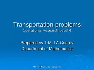 Transportation problems Operational Research Level 4