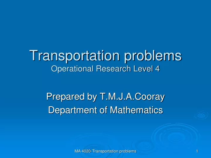 transportation problems operational research level 4